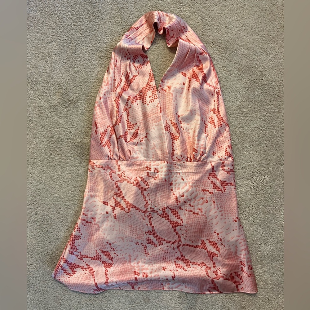 Y2K Silk Light Pink Snake Print Halter Top